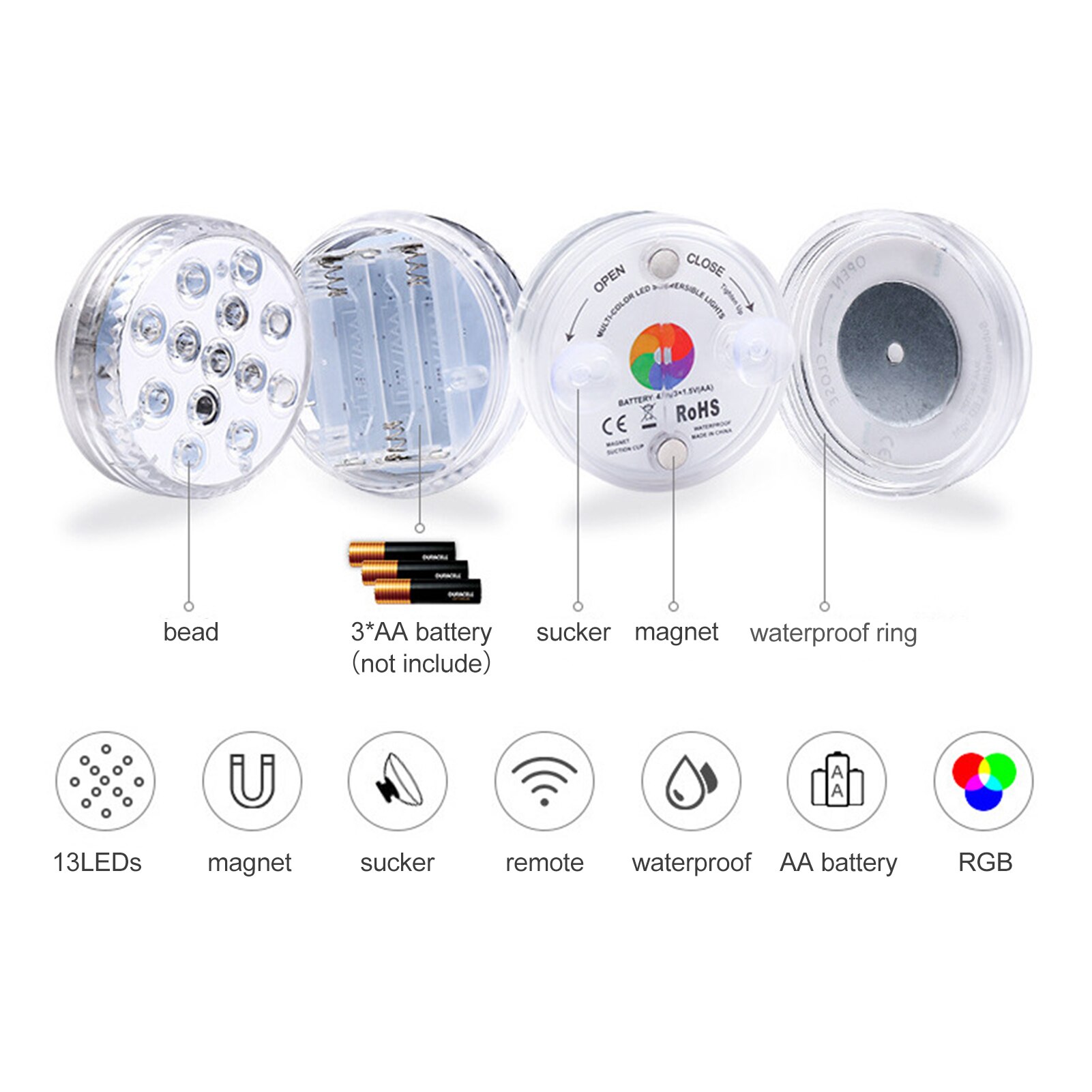 Luces LED sumergibles con batería, luces subacuáticas a control remoto, decoración para acuario, piscina y jardín