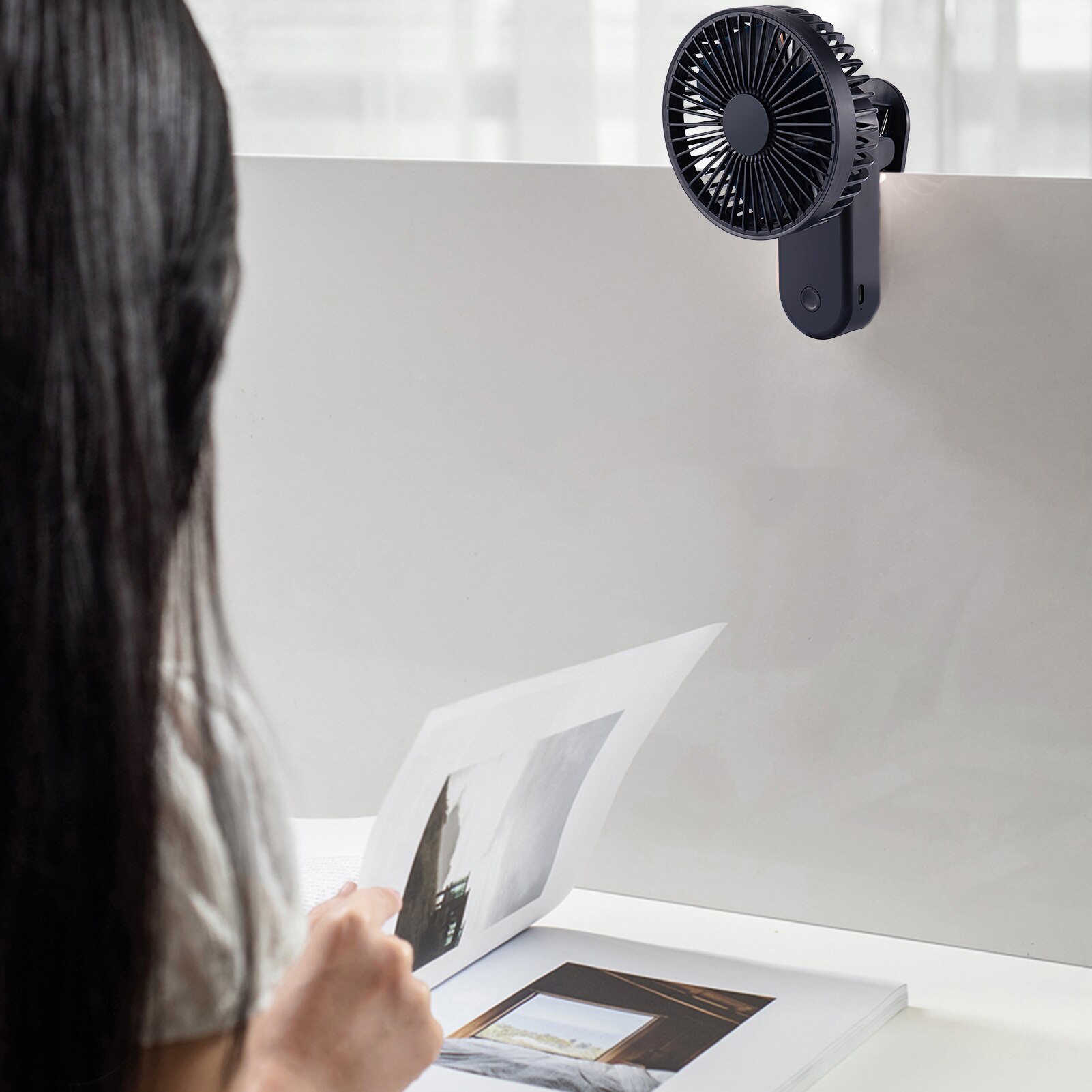Mini ventilador portátil de mesa com 3 velocidades, recarregável elétrico, multi-função, para escritório, 1200mah