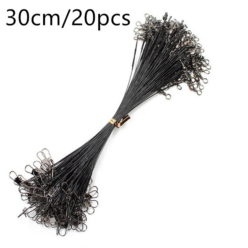 20 kpl puremisenestoteräksinen kalastussiima teräslanka, jossa kääntyvä kalastustarvike lyijysydän talutushihna kalastuslanka 15cm 20cm 30cm: Musta -30cm 20 kpl