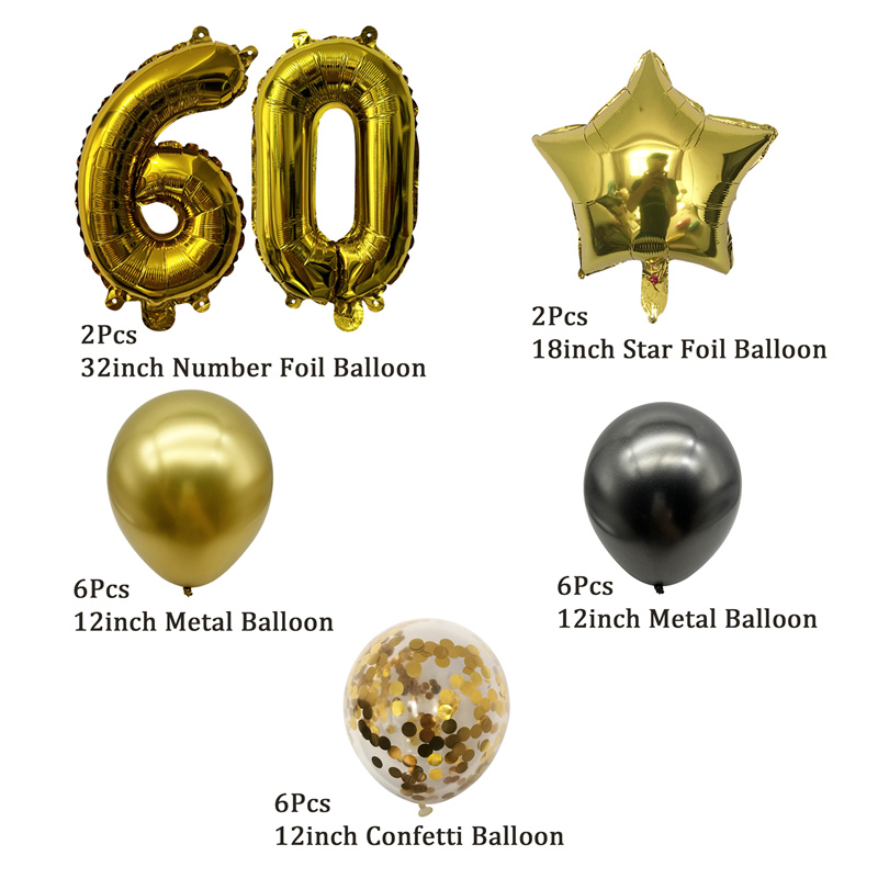 1 bolsa de globos dorados con números 30 40 50 60 años, decoración para de cumpleaños, suministros para de aniversario de cumpleaños para adultos 30 40 50 60