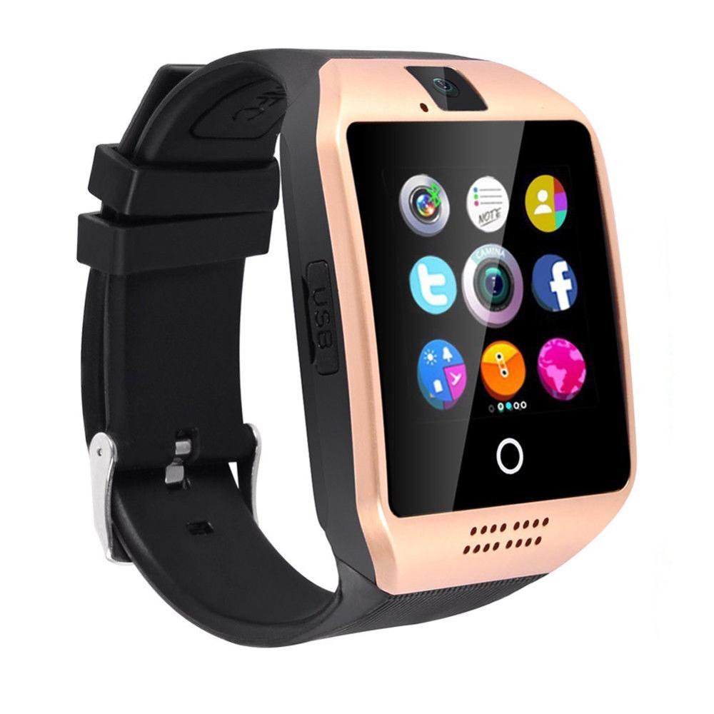 Q18 Sports Sleep Monitor Alarm Bluetooth Q18 Smart Wrist Watch Bracelet with Camera Smart Bracelet Passometer: Gold