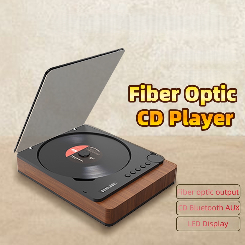Retro CD Player with Optical Fiber LED Display HiFi Stereo Sound AUX USB Wireless Bluetooth for Home Desktop Theater Audio