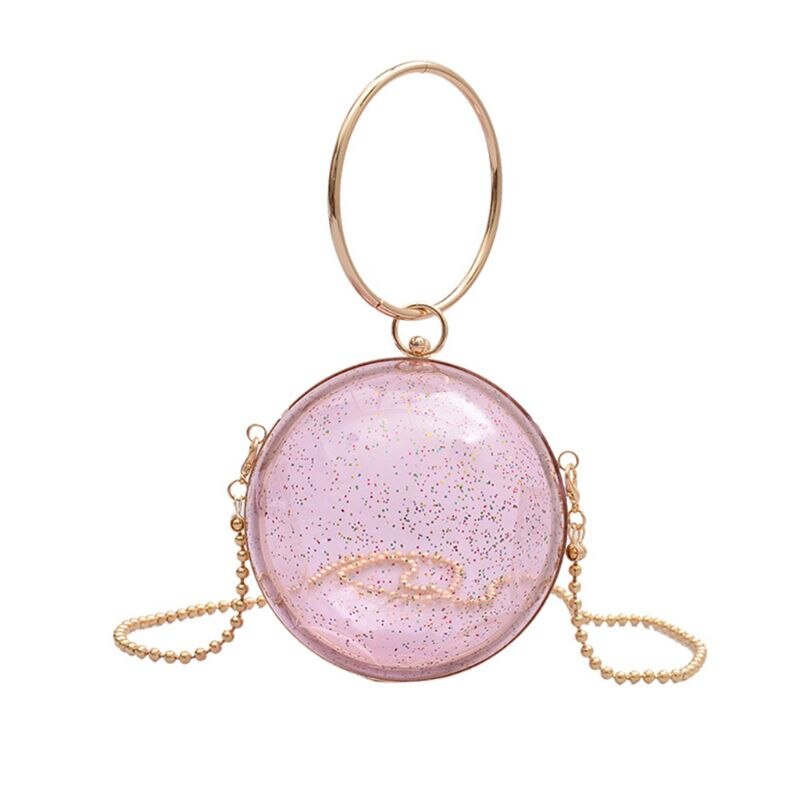 Ronde, doorzichtige dameshandtas voor gala, bruiloft, feest, avond, banket, tas  lx9f: Roze