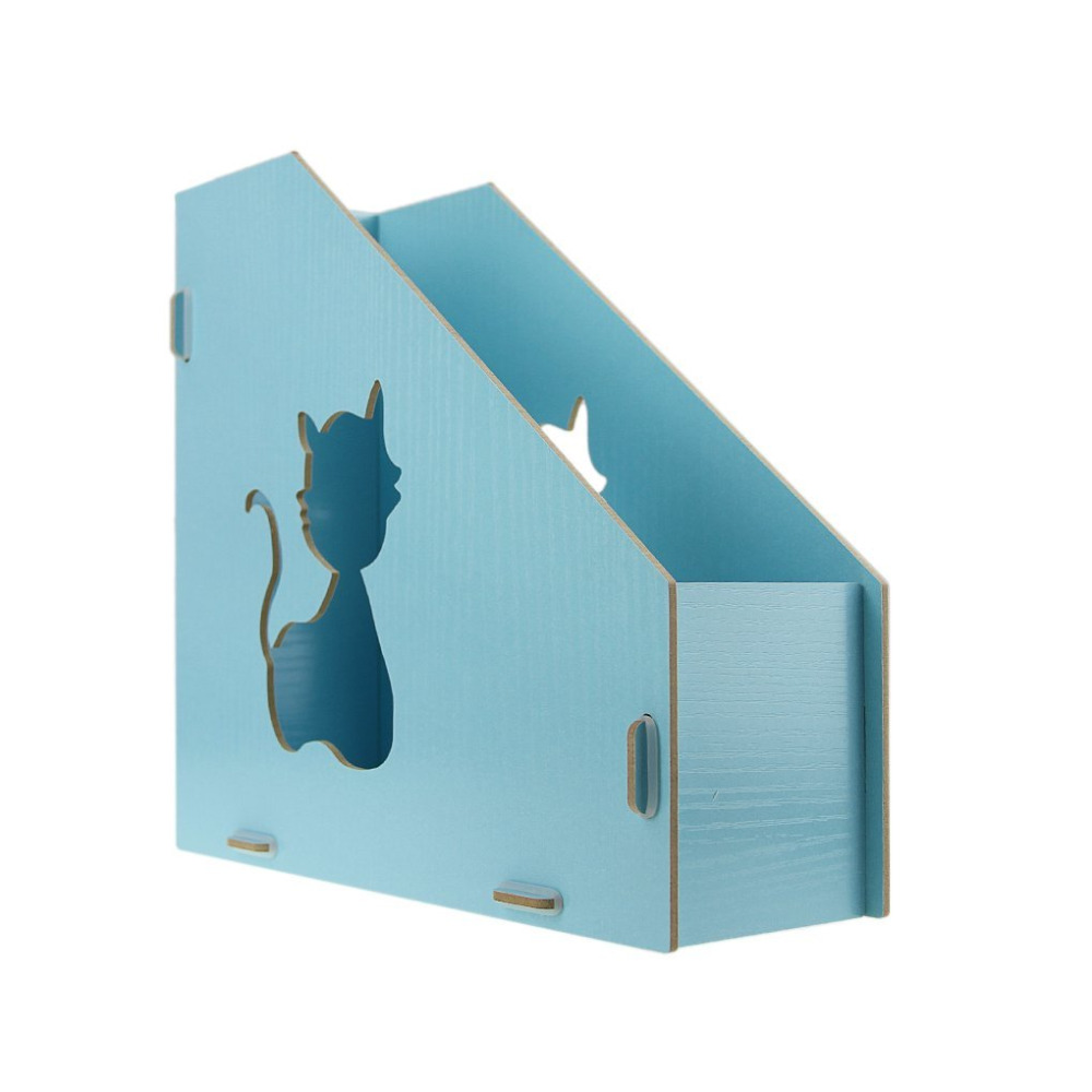 Soporte de madera calado para revistas, organizador bonito de libros de escritorio para oficina, Colector de archivos, color azul claro