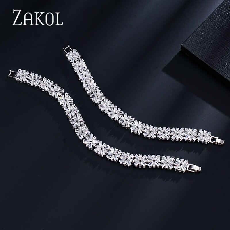 ZAKOL gioielli moda donna splendido colore bianco primavera fiore Cubic Zirconia collegato braccialetto Tennis per spose FSBP010
