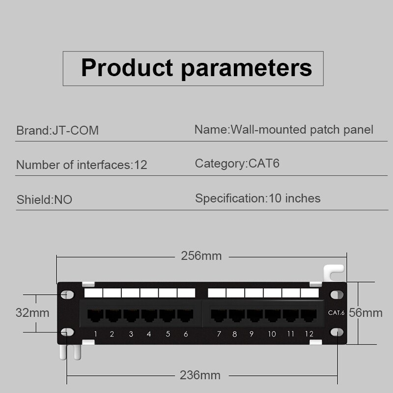 Panel de conexión CAT6 RJ45 de 12 puertos, adaptador de red LAN UTP, conector de Cable, red RJ45, estante de montaje en pared