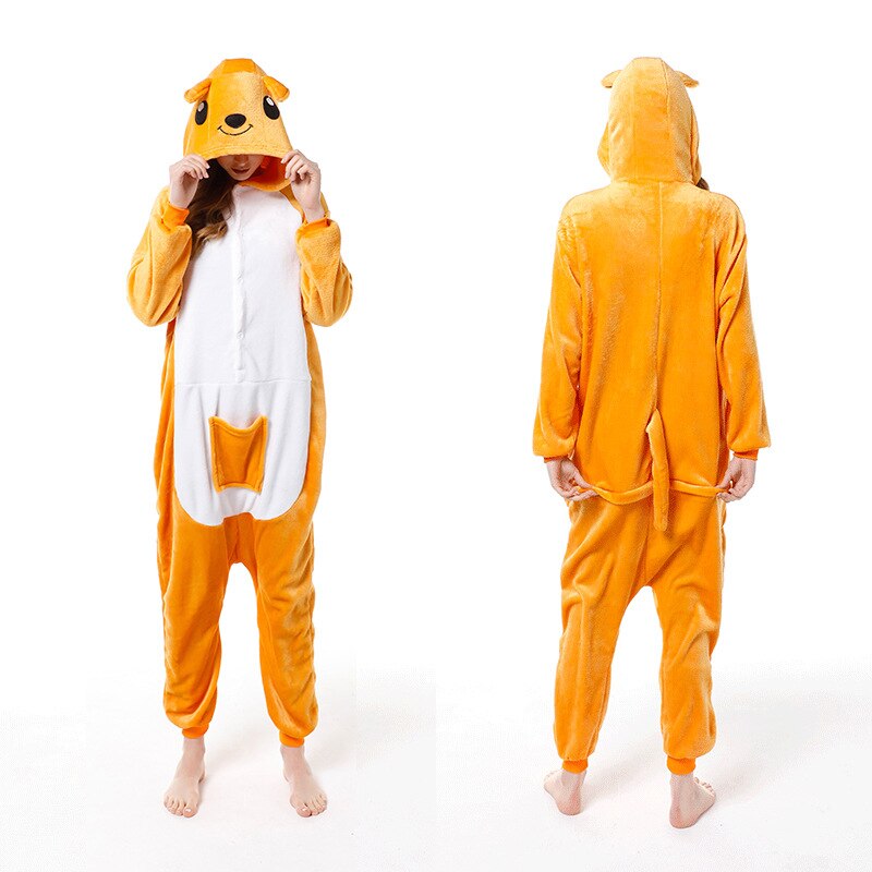 Los adultos canguro pijamas de invierno de las mujeres de ropa de dormir Unisex animales bonitos de dibujos animados Conjunto de pijama de niños con capucha Pijamas ropa de dormir