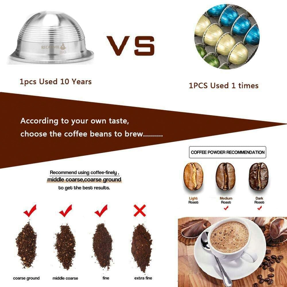 Sæt rustfrit stål genanvendelig kapsel kompatibel med nespresso vertuo vertuoline kaffefilter