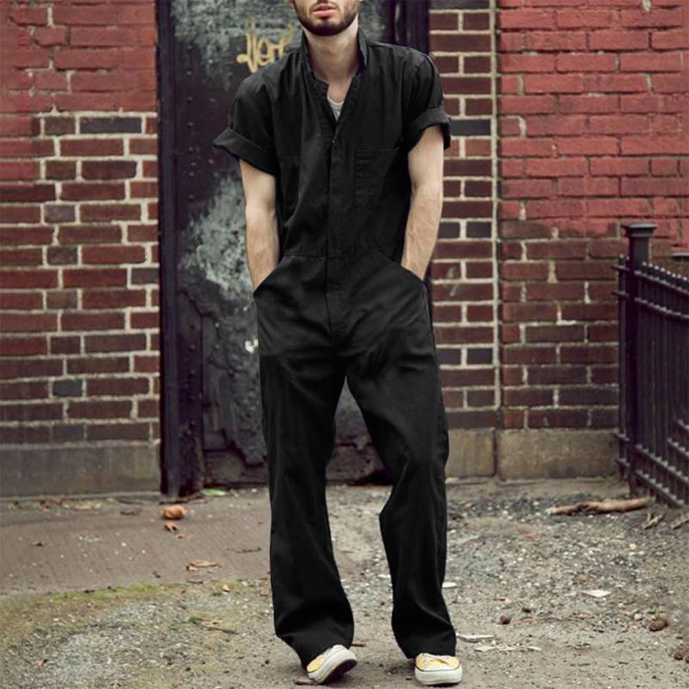 Dragkedjeoverall för män kavaj enfärgad jumpsuit kostym tunn kostym som andas byxbyxor sommar kortärmad fritids jumpsuit kläder