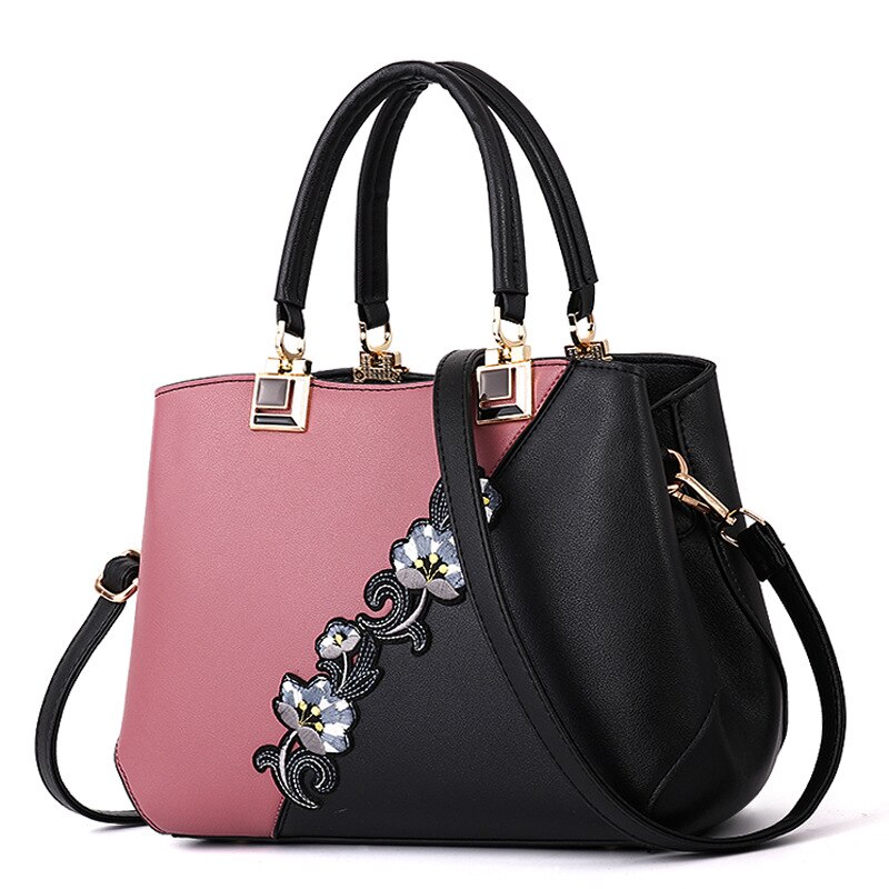 Embroidered Messenger Bags Women Leather Handbags Bags for Women Ladies Hand Bag Female bag: pink 1