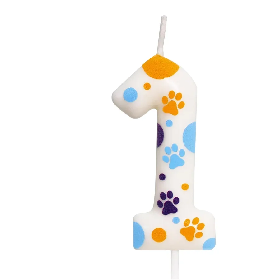 Bougies d'anniversaire imprimées sur le thème de la patte de chien bleue, fournitures de fête d'anniversaire, décoration de gâteau en patte, anniversaire: Black