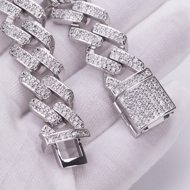 14mm Hip Hop AAA CZ Zircon pierre pavé Bling glacé carré bordure cubaine Miami lien chaîne Bracelet Bracelet pour hommes rappeur bijoux