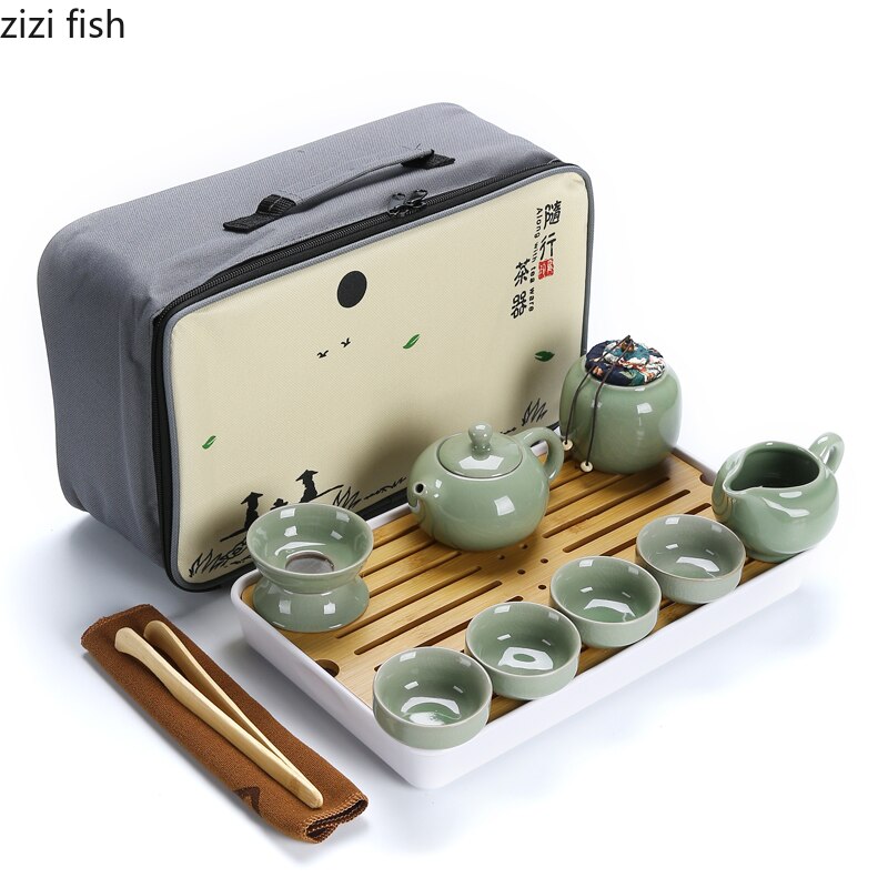 Chinesische Kung Fu Tee-Set Keramik Tragbare Teekanne Set Im Freien Reise Gaiwan Tee Tassen Tee Zeremonie Teetasse Trink Fine