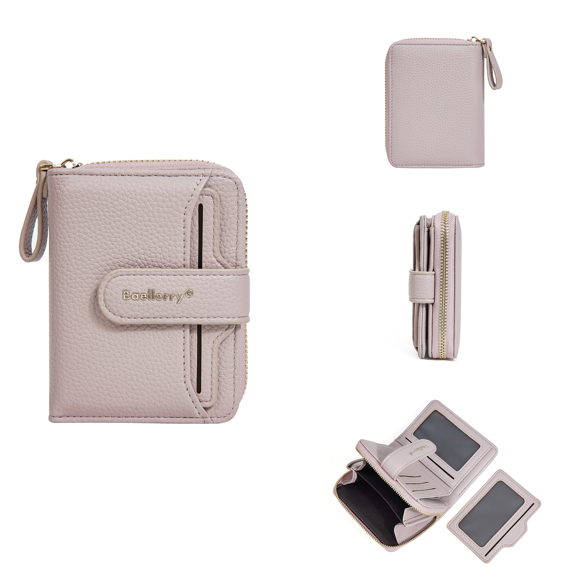 Short Women Zipper Wallets Large Capacity Card Holder Brand Female Purses Coin Pocket Photo Holder Wallet For Girls: Brown