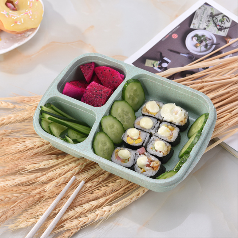 Vierkante Lunchbox Partitie Vers Houden Tarwe Stro Student Lunchbox Verzegelde Warmte Behoud Lunchbox