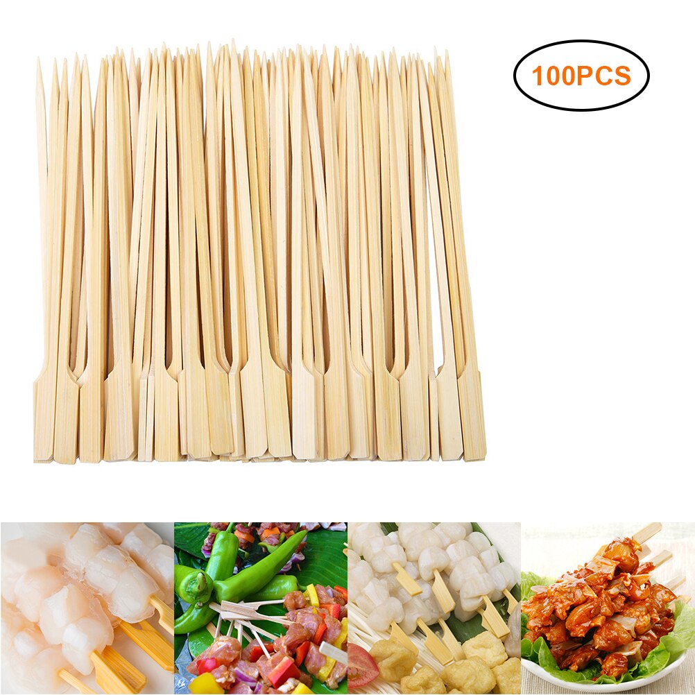 100PCS Barbecue Bamboo Skewers Disposable Bamboo Stick Barbecue Paddle Long Toothpicks Fruit Sandwich Snacks BBQ Eco Friendly: 12cm