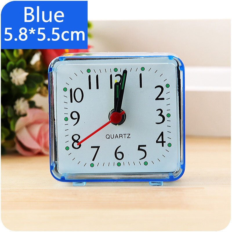 Reloj despertador cuadrado para cama pequeña, relojes de viaje compactos para niños, escritorio de estudiante, mesita de noche, mesa de hogar, pitido de cuarzo, lindo y portátil: Azul