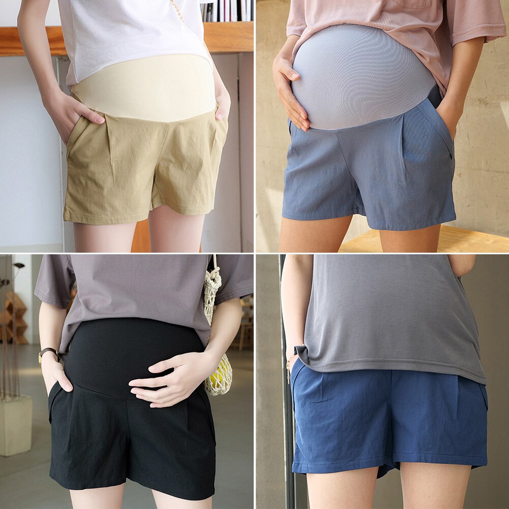 Moederschap Shorts Solid Over Buik Linnen Katoen Zwangerschap Casual Outdoor Mode Zomer Elastische Taille Ademend Dunne Zachte