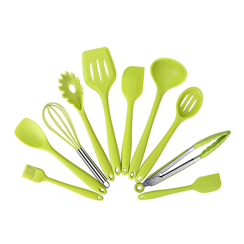 10 silikone køkkenudstyr non-stick køkkengrej madlavning værktøj spatel øse pisker skovl ske suppe køkkenredskaber sæt  #9: Grøn