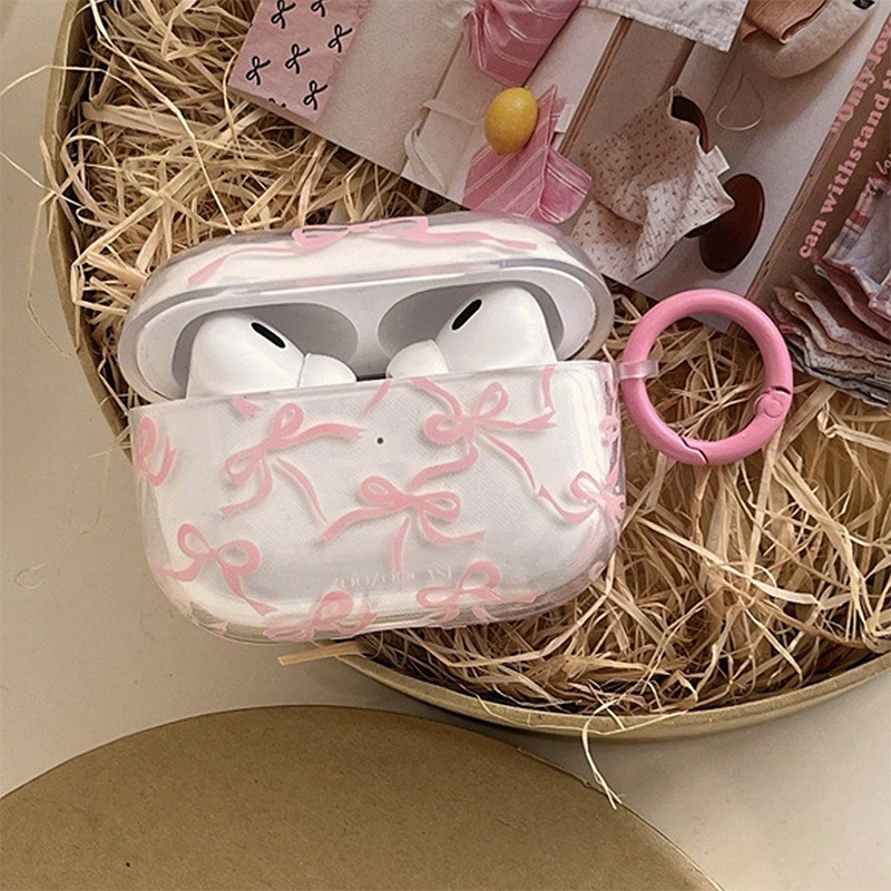 Funda con lazo rosa para Airpods 1/2/3/4, funda protectora suave para auriculares inalámbricos Bluetooth, funda para Airpods Pro 2 con llavero
