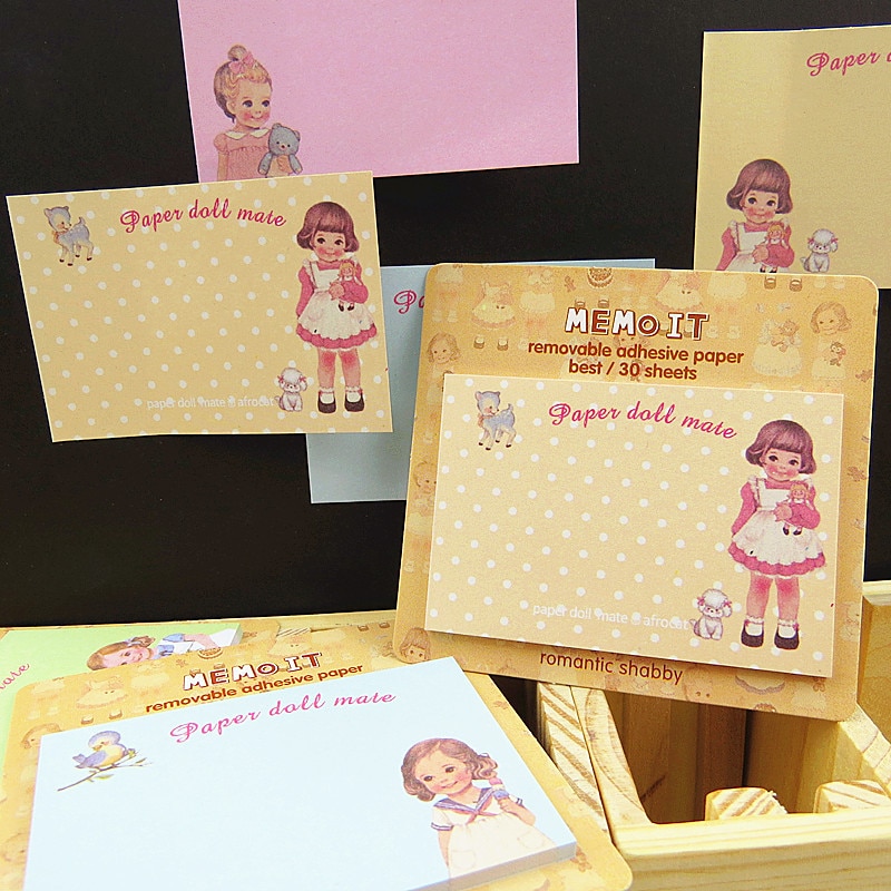 10 stks/partij Leuke baby pop memo pad en memoblokjes papier stickers Planner dagboek Office accessoires schoolbenodigdheden DM651