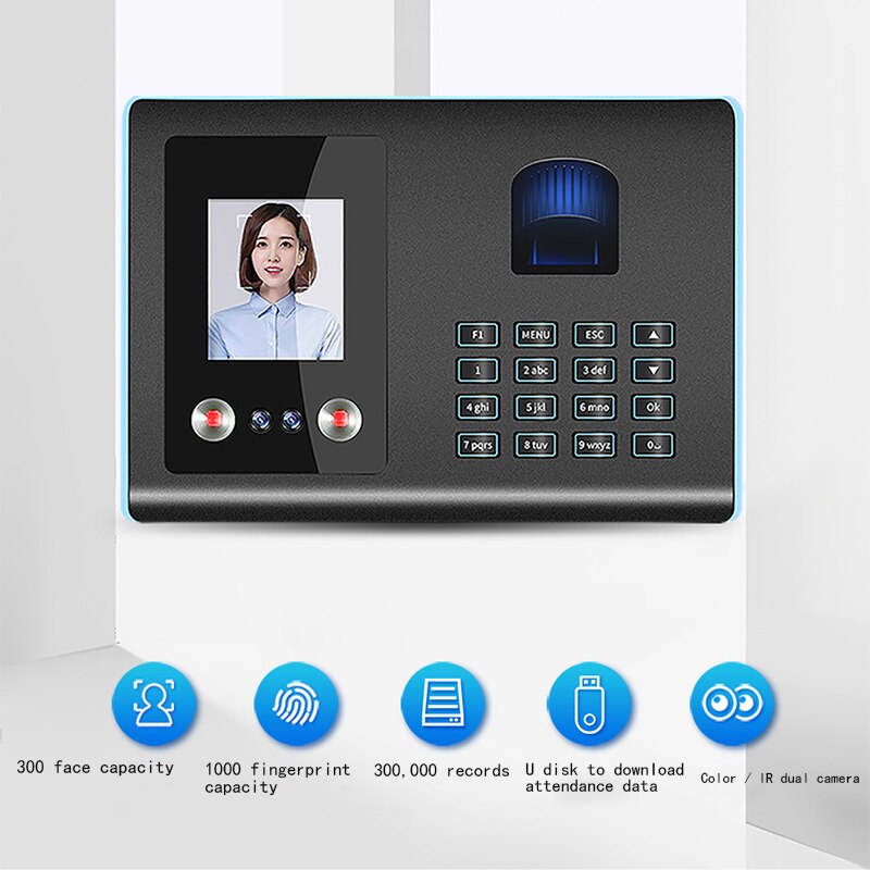 ligent Attendance Machine Face Fingerprint Password Recognition Time Clock for Employees Timeclocks (US Plug)