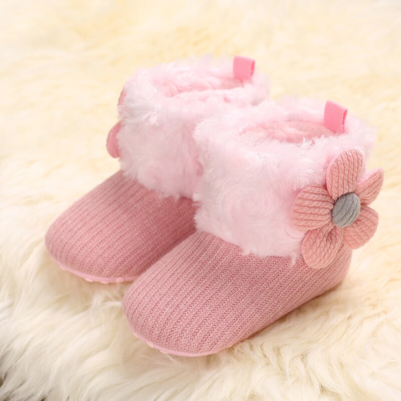 Baby Katoen Schoenen Winter Gevoerde Laarzen Voor Meisje Ronde Neus Kid Peuter Gebreide Warme Katoen Sneeuw Enkellaarsjes Baby Meisje schoenen 1 Jaar