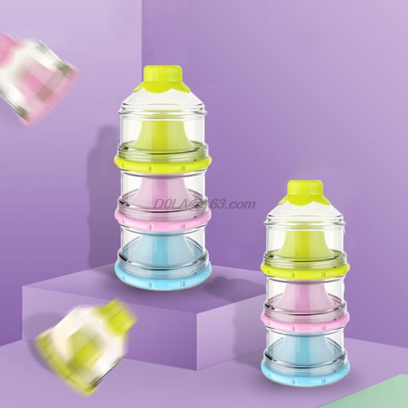 Portable 3-Layers Baby Milk Powder Container Travel Non-Spill Stackable Formula Milk Storage Dispenser