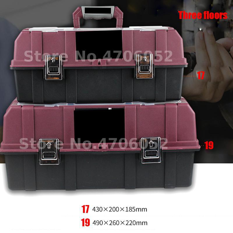 17inches Portable plastic stainless steel toolbox household maintenance electrician plastic Tool Box Multifunctional set 19 17