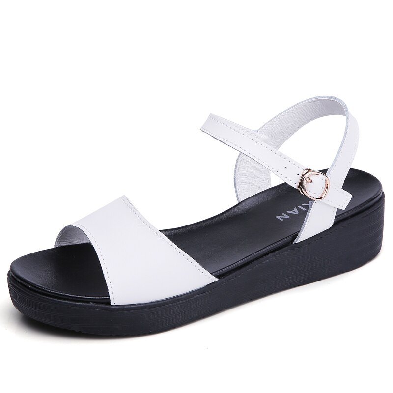 ZOVE Women Sandals Summer Slingback Buckle Leather Sandlas Women Sandals Platform Slides Ladies Beach Sandalias: White / 6