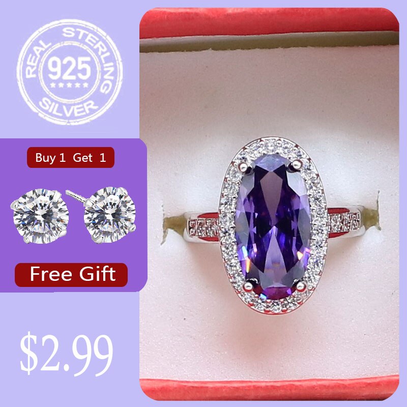 Viola Ametista Bianco Topazio Anello In Argento 925 Per Le Donne Regalo Di Compleanno Dei Monili di Cerimonia Nuziale Acquistare Uno Ottenere Uno Libero: 7 / Purple