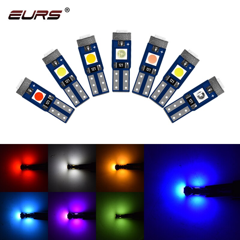 Eurs T5 Led Lamp W3W W1.2W Led Auto-interieur Verlichting Auto Side Wedge Dashboard Gauge Instrument Lamp 12V Wit geel