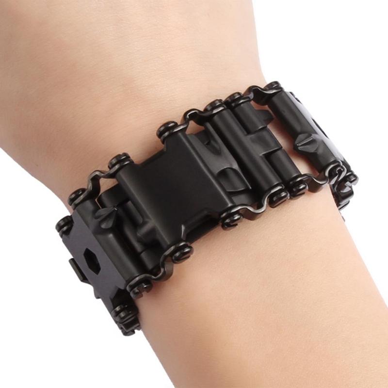 29 en 1 Bracelet multifonction Bracelet de bande de roulement en acier inoxydable boulon pilote trousse à outils amical portable vélo Pesca Multitool outil