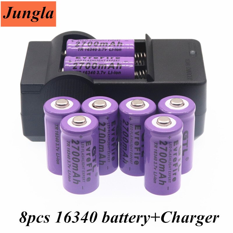 100% original 16340 Battery CR123A 16340 Battery 2700mAh 3.7V Li-ion Rechargeable Battery+16340Charger: Red