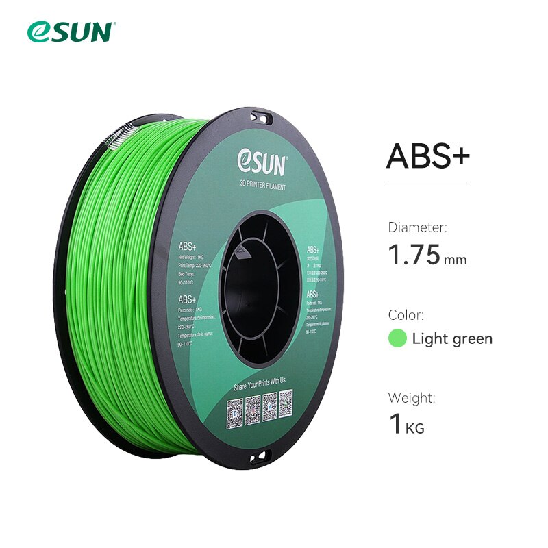 eSUN ABS+ Filament 1.75mm ABS Plus 3D Printer Filament Accuracy +/- 0.05mm 1KG 2.2 LBS Spool 3D Printing Material for 3D Printer: Peak Green