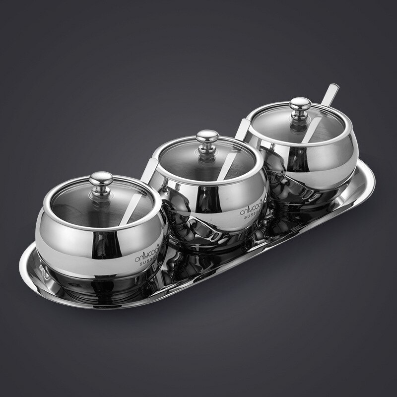Seasoning Box 304 Stainless Steel Seasoning Pot Set Household Kitchen Seasoning Bottle Seasoning Bottle Three Piece Set