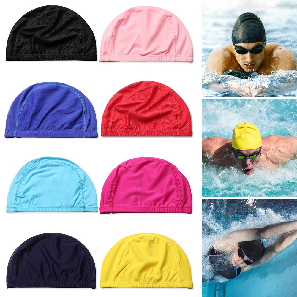 1 pc enfärgade nylon badmössa pool badmössor kupol elastisk turban långt hår skydda vattensport tillbehör