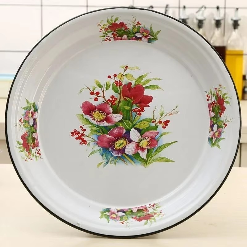 40cm fortykkede emaljetetallerkener, sauteret krydret kylling, jernporcelænstallerkener, suppetallerken, fisketallerkener, frugt- og blomsterskåle, salatskål