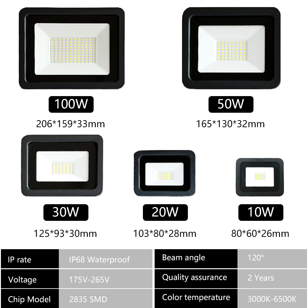 10W 20W 30W 50W 100W LED projecteur AC 220V extérieur IP68 étanche réflecteur LED projecteur lampadaires applique murale lumière de Garage