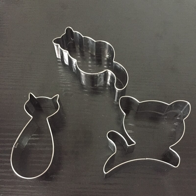 3pcs Kat Bakvormen Set Rvs Cookie Mold Biscuit Stempel Dessert Gereedschap Cake Decorating Pasta Franse Pers Gebruiksvoorwerpen