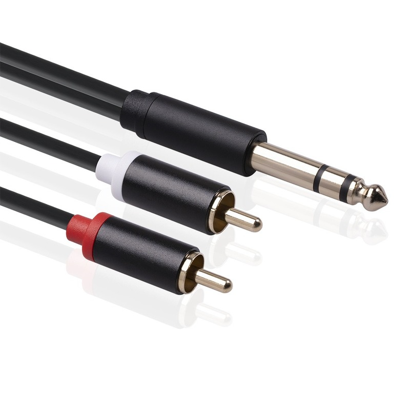 Aluminum Alloy Case, All Copper Conductor, Gold Plated Head, Three Core Stereo 6.35-to-2rca Lotus Audio Cable