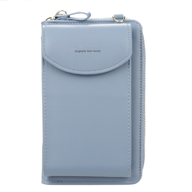 Meisjes leren clutch dames portemonnee portemonnee kaarthouder reis crossbody mobiele telefoon portemonnee pu rits munt portemonnee: Hemelsblauw