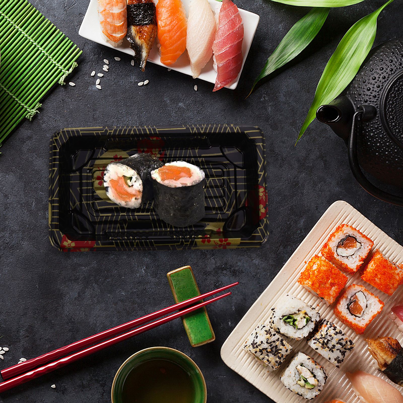 50 Pcs Disposable Sushi Box Plastic Packing Box Portable Food Storage Box