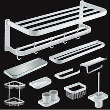 Badkamer Accessoires Set, Witte Vierkante Papier Houder, Handdoek Bar, Zeep Mand, Handdoekenrek, hoekplank, Haak, Badkamer Hardware Set
