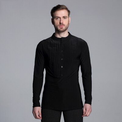 Herre skjorte t-shirt latin dans tøj lange ærmer skjorter moderne cha-cha dans vals latin dans mænd moderne konkurrence kjole: Sort / S