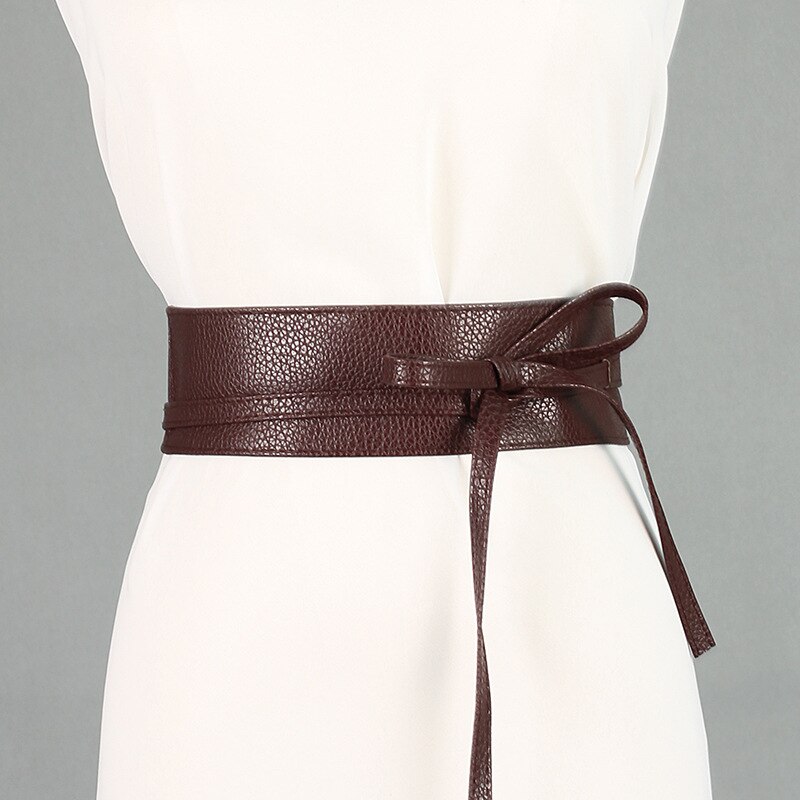 Bowknot casual bælte sort bredt korset bælte kvindelig slips bælte dame brudekjole bælte damer: Kaffe farve
