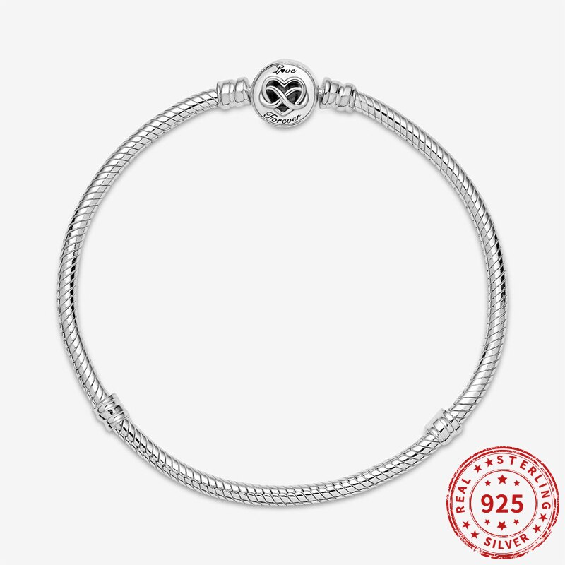 Braccialetti a catena con serpente a forma di cuore in vero argento sterling 925 adatti a gioielli originali con bracciale da donna con perline Pan