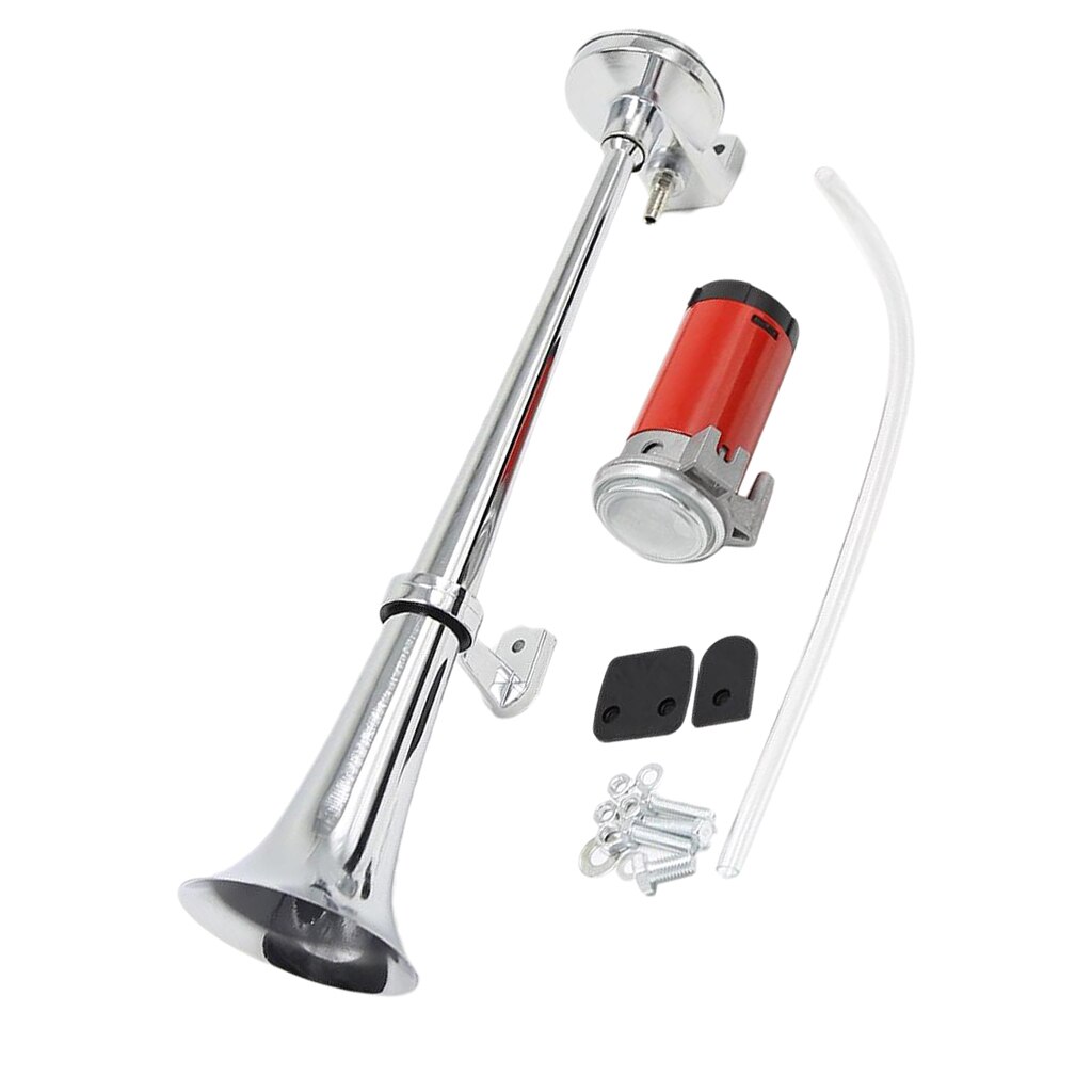 12V DC Super Loud 150db Single Trumpet Air Horn Compressor Kit, Premium Car Vehicle Train Horn Kit (Chrome)