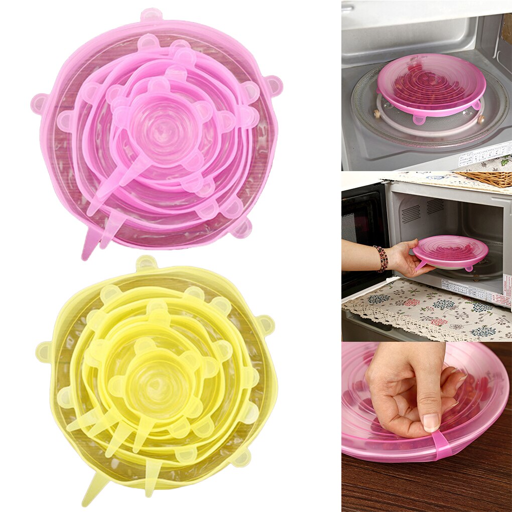 6 pcs Reusable Silicone Stretchable Lids Universal Lid Silicone Cling Film Bowl Pot Lid Silicone Cover