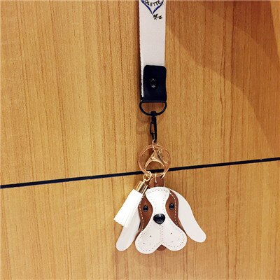 Fancy Leuke Hond Dier Sleutelhanger PU Lederen Trinket Gevlochten Touw Handgemaakte Sleutelhanger Auto Sleutelhanger Bag Hanger Charms Sleutelhanger: White ribbon